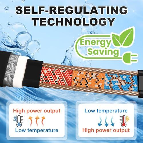 MAXKOSKO Inside the Pipe Self Regulating Heating System, CSA Certified Freeze Protection Heating Cable for Portable Water Pipes from Lakes, Reservoirs, Wells or Springs, 30 Ft 120V