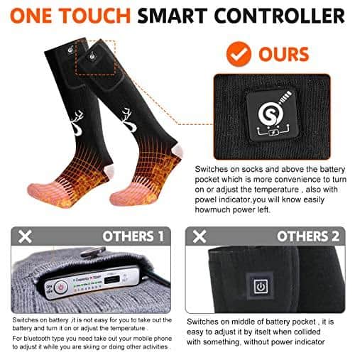 SNOW DEER Upgraded Rechargeable Electric Heated Socks,7.4V 2200mAh Battery Powered Cold Weather Heat Socks for Men Women,Outdoor Riding Camping Hiking Motorcycle Skiing Warm Winter Socks(L)