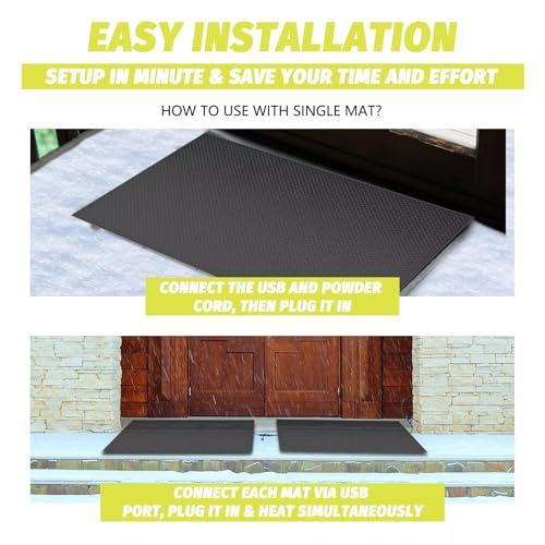 ANSIKE heated mat installed at doorway entrance, melting snow and ice on steps