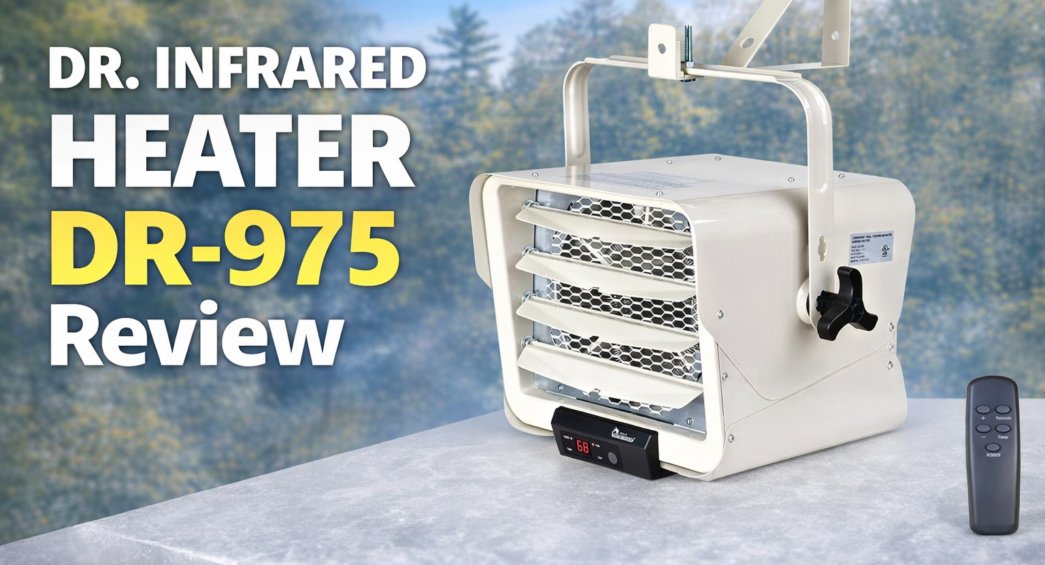 Powerful DR. Infrared Heater DR-975 for garage heating, upgraded model with remote control.