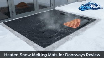 Heated snow melting mat installed outside doorway for safe winter access.