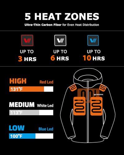Venustas Men's Heated Jacket with Battery Pack, Waterproof & Windproof Electric Insulated Heated Coat with Detachable Hood