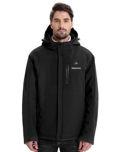 Venustas Men's Heated Jacket with Battery Pack, Waterproof & Windproof Electric Insulated Heated Coat with Detachable Hood