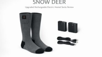 Heated electric socks with rechargeable batteries for winter outdoor activities. Stay warm and comfo.