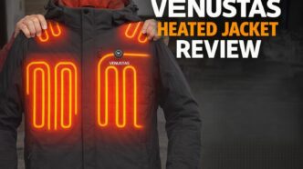 Heated jacket with glowing heating elements, ideal for outdoor warmth in cold weather.