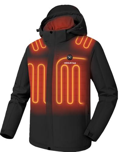 Venustas Men's Heated Jacket with Battery Pack, Waterproof & Windproof Electric Insulated Heated Coat with Detachable Hood