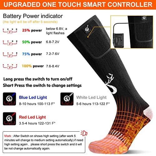 SNOW DEER Upgraded Rechargeable Electric Heated Socks,7.4V 2200mAh Battery Powered Cold Weather Heat Socks for Men Women,Outdoor Riding Camping Hiking Motorcycle Skiing Warm Winter Socks(L)