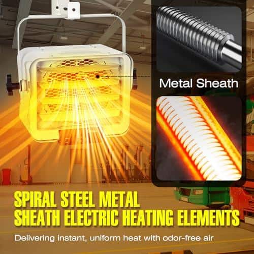 DR. INFRARED HEATER NEW Upgraded DR-975 7500-Watt 240-Volt Hardwired Shop Garage Electric Heater, Wall/Ceiling Mounted with Remote Controlled Thermostat White