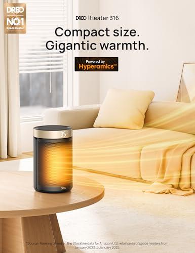 DREO Space Heater, Portable Electric Heaters for Indoor Use with Thermostat and Remote, 2024 Upgraded, Digital Display, 12H Timer, 5 Mode, 1500W PTC Ceramic Fast Safety Heat for Office Bedroom Home