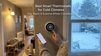 Smart thermostat controlling temperature in a cozy home during winter.